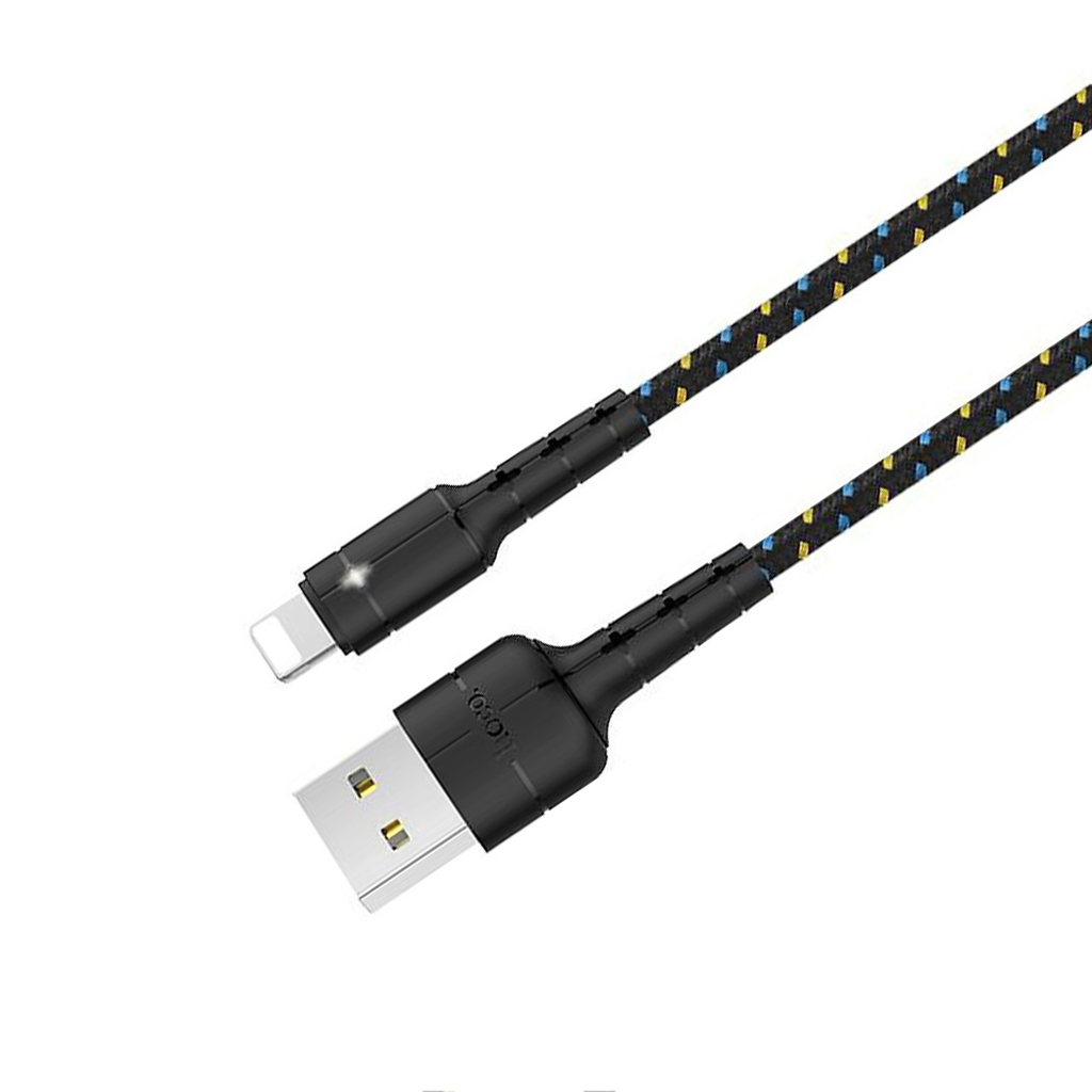 Cáp sạc nhanh 3A Hoco X14 Pro vải dù chống rối tích hợp đèn Led tự ngắt thông minh cho iPhone dài 2M ( 2 màu ) - Hàng chính hãng