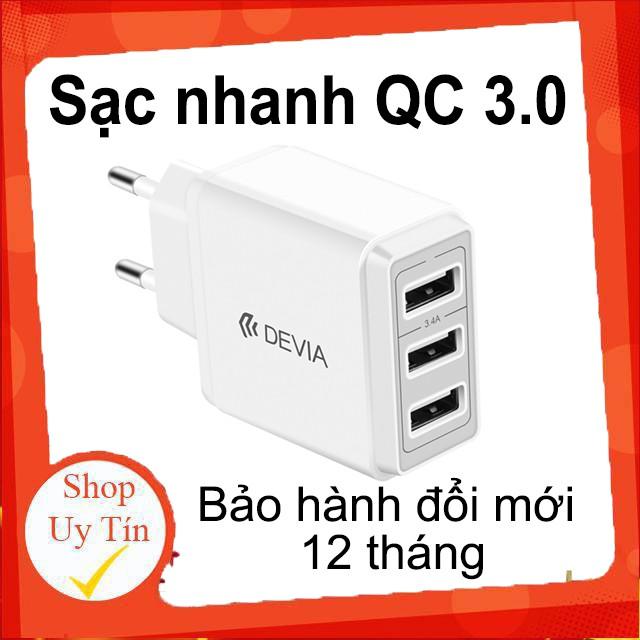 Củ sạc nhanh smart Devia 3 cổng USB - Hàng chính hãng