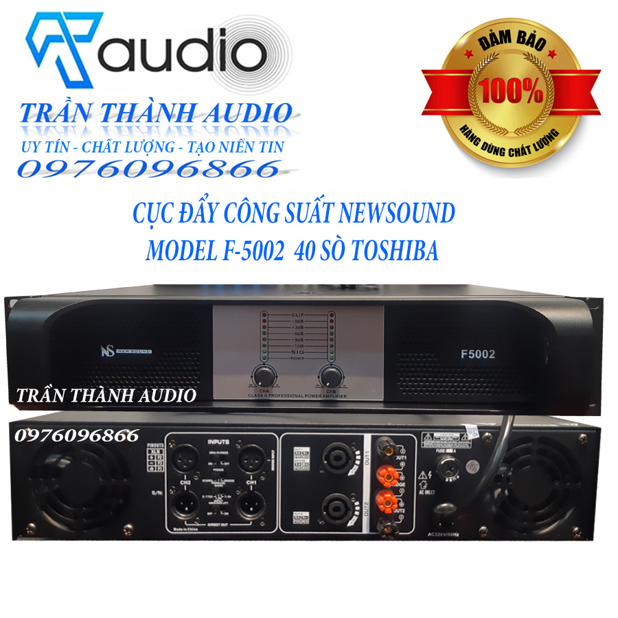 Cục đẩy công suất 2 kênh Newsound Model F5002 32 sò lớn đánh loa full bass 40,hàng chính hãng nhập khẩu 2024,bảo hành 24 tháng,tặng kèm jac canon