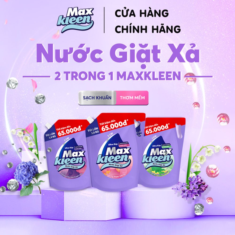 Combo 2 Túi nước giặt xả Maxkleen Hương Huyền Diệu 3.8kg/túi 