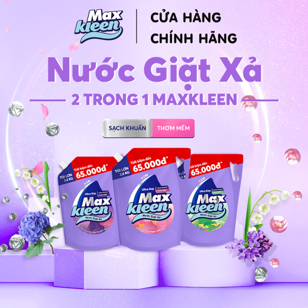 Combo Túi Nước Giặt Xả MaxKleen Thiên Nhiên 3.6kg + Túi Huyền Diệu 3.8kg