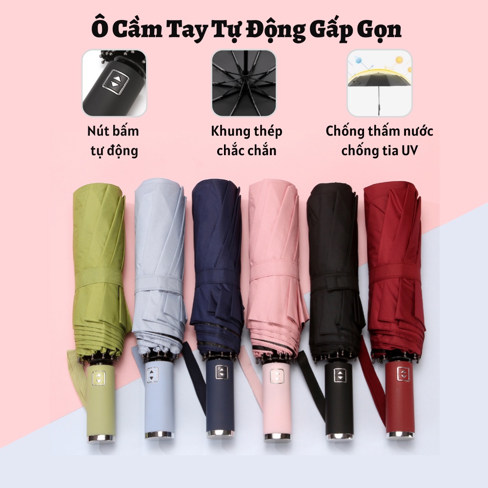 Dù Che Nắng Mưa Bấm Tự Động 12 Nan Kép Chống Thấm Nước Chống Tia UV Nhỏ Gọn Tiện Lợi