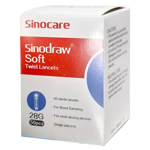 Hộp 50 Kim chích máu Sinocare đầu xoay vát 3 cạnh giảm đau và bớt sưng