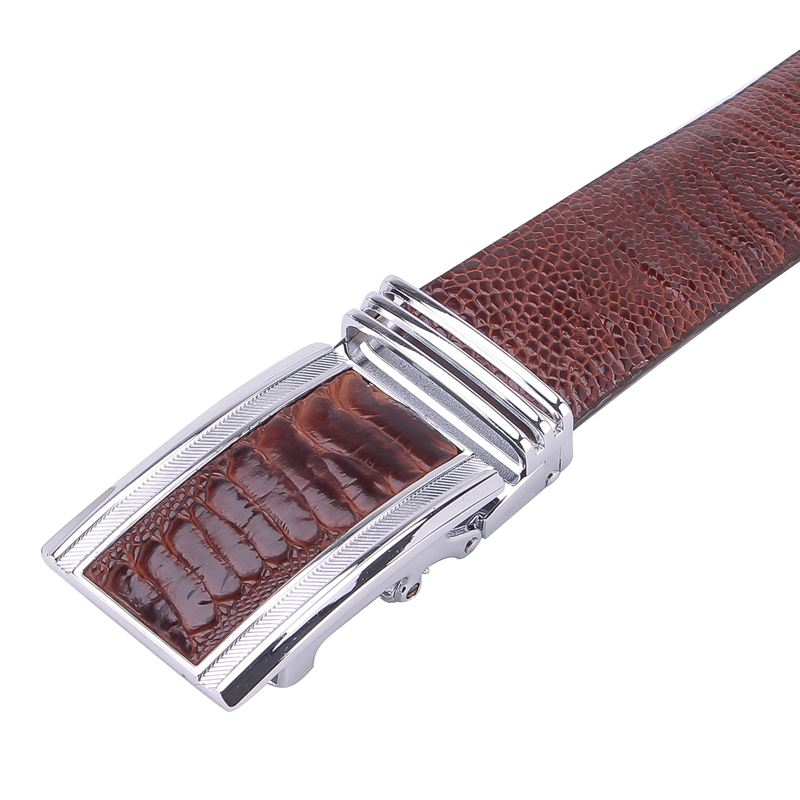 Thắt lưng nam da đà điểu Huy Hoàng trơn 4P màu đen, nâu đất, vàng, nâu đỏ HT4425-26-27-28