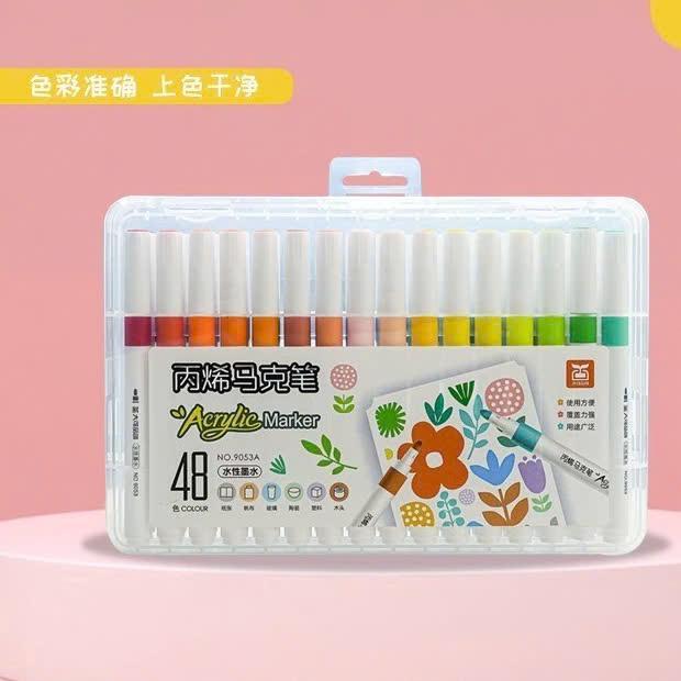 Bộ 48 Bút Màu Acrylic Marker Cao Cấp Màu Sắc Tươi Sáng, Chống Thấm Nước, Vẽ Lên Được Nhiều Chất Liệu
