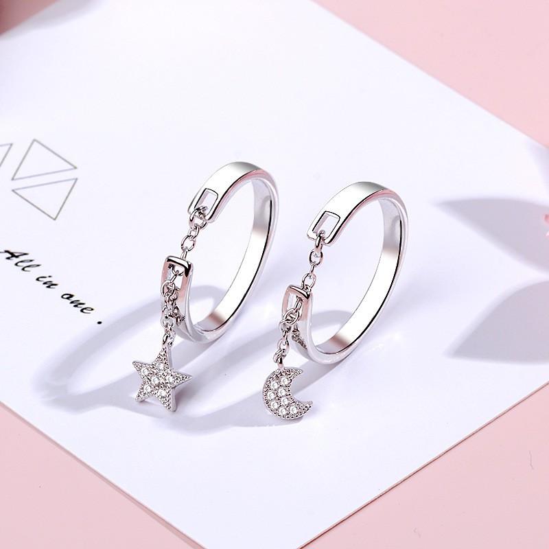 Nhẫn Nữ Mạ Bạc Freesize Trăng Sao Lấp Lánh Siêu Xinh