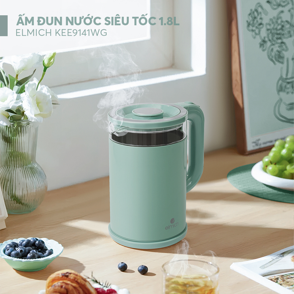 Ấm Đun Siêu Tốc Elmich KEE9141WG 1.8L 2200W, Hàng Chính Hãng, Inox 304, Đế Xoay 360 Độ - JoyMall