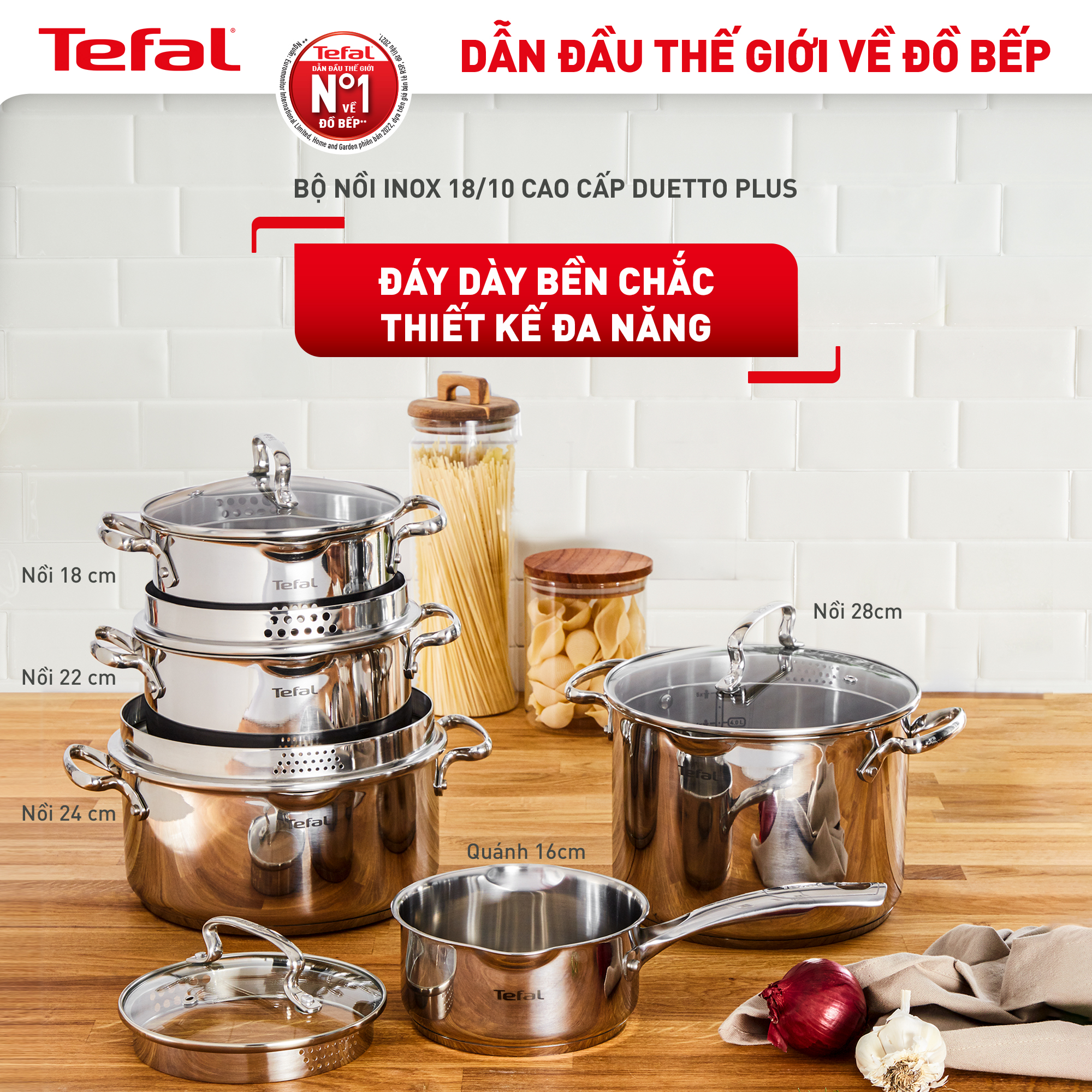 Bộ 3 nồi inox cao cấp Tefal Duetto Plus - Hàng chính hãng