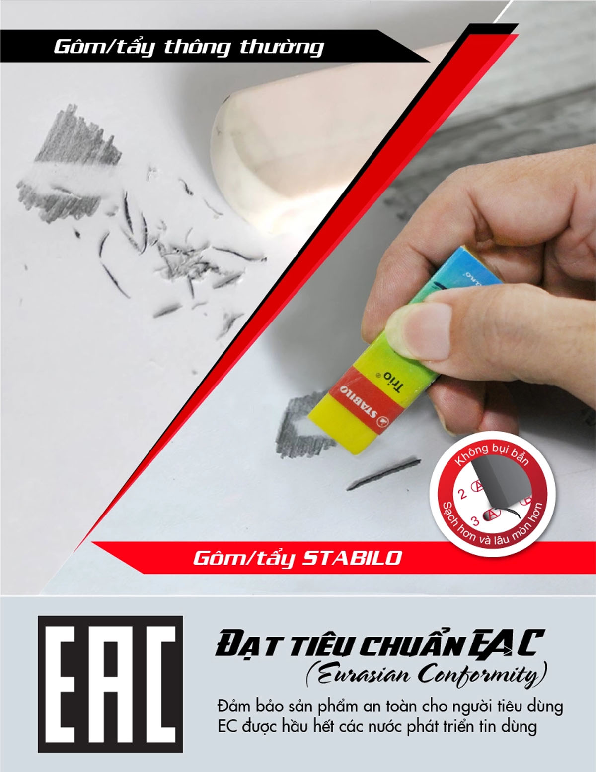 Combo gôm STABILO Yippy-plas/Trio (nhiều màu) - Bộ 2 viên tam giác màu xanh lá (ER199G-C2)