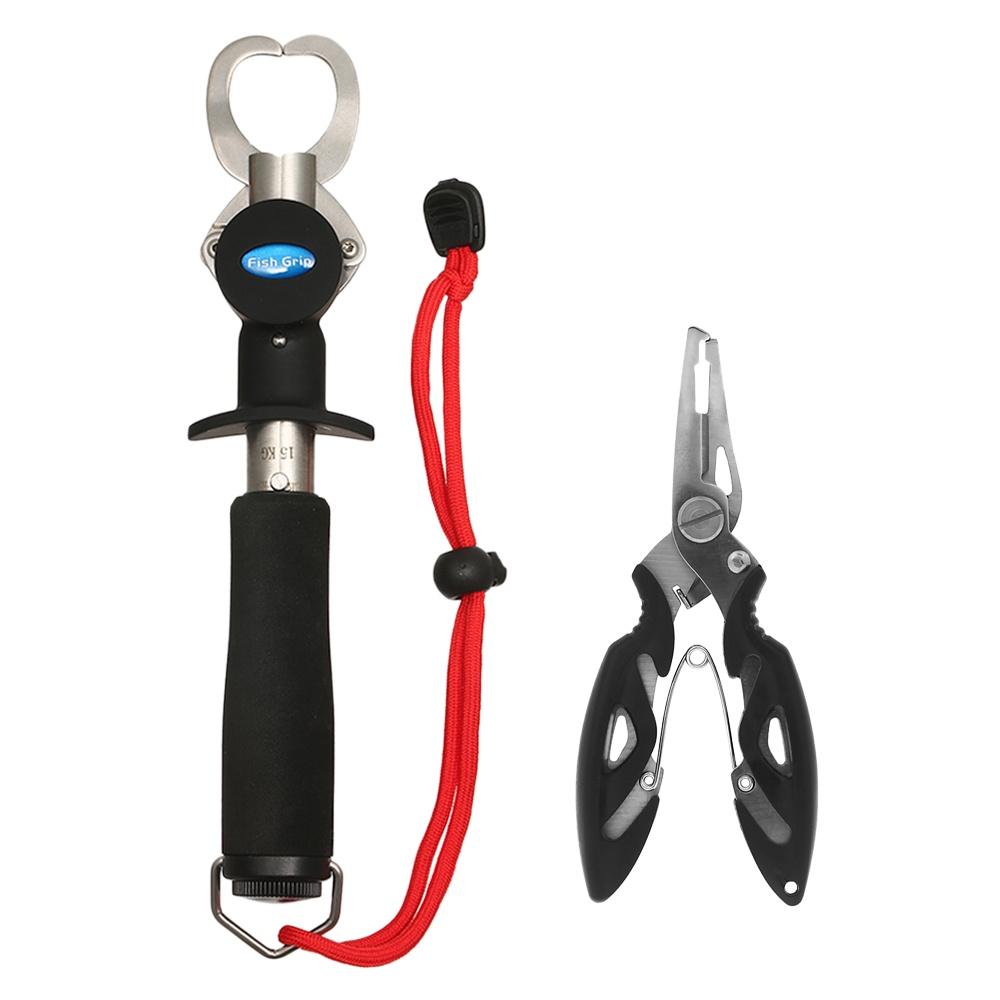 Portable Fish Lip Grabber Gripper Grip Stainless Steel Fishing Gear Fish holder with Weight Scale Ruler