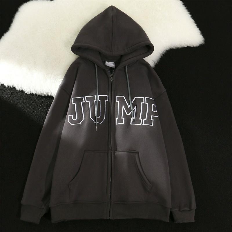 Áo Khoác Hoodie Kéo Khoá In Chữ JUMP Unisex Jacket From Rộng Chất Nỉ Ngoại nam nữ mặc cực chất