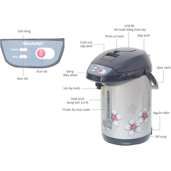Bình Thủy Điện Sharp KP-Y33BTV SS - Hàng chính hãng