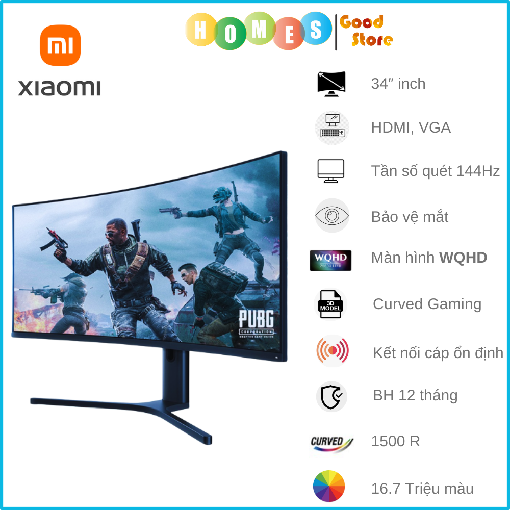 Màn Hình Máy Tính Xiaomi Gaming, Màn Hình Cong Độ Phân Giải 2K Cực Nét - Mi Curved Gaming Monitor 34 Inch WQHD Chơi Game, Làm Việc Thoải Mái - Hàng Chính Hãng