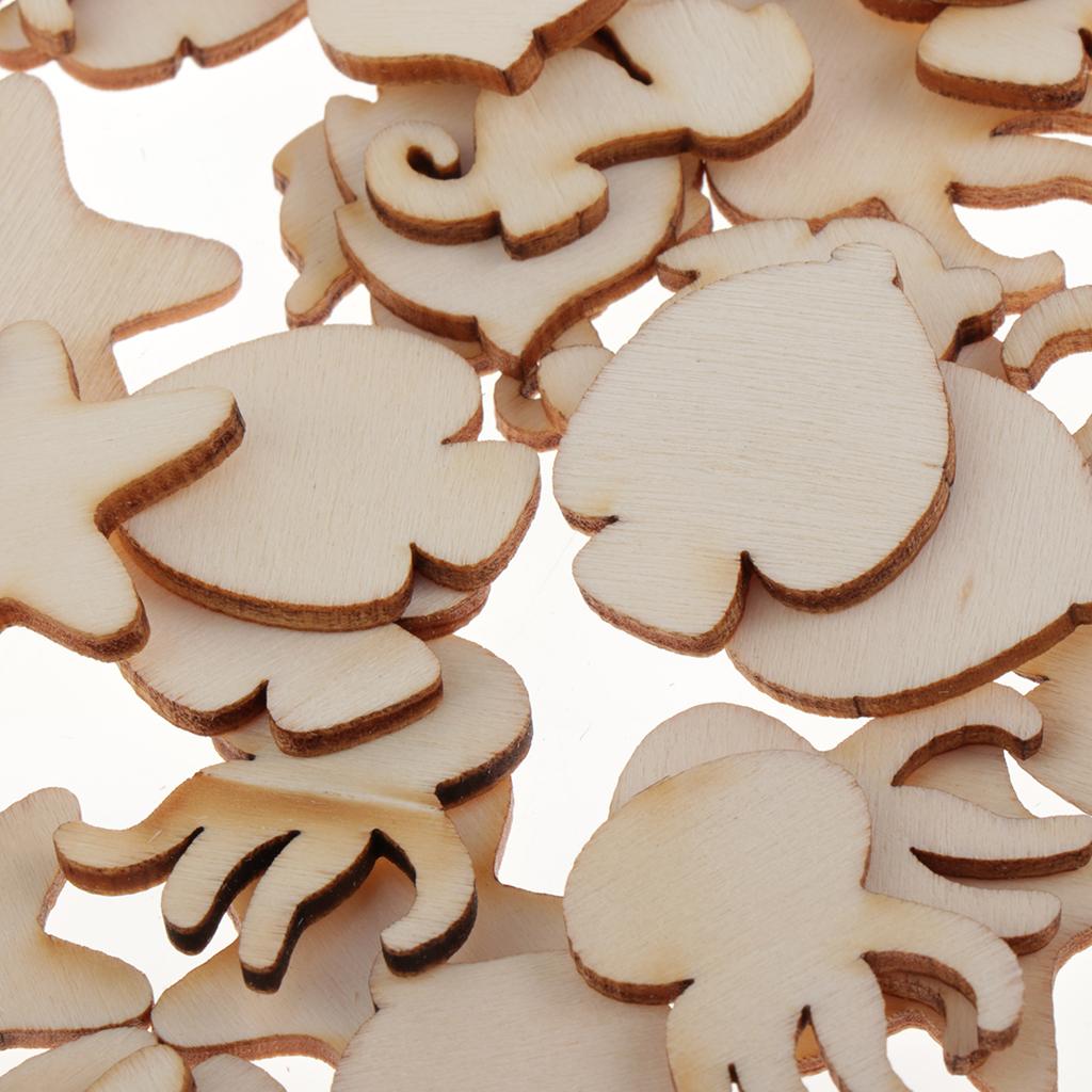 100Pcs/lot Wood Slices Assorted Shapes Scrapbook Embellishments DIY Crafts