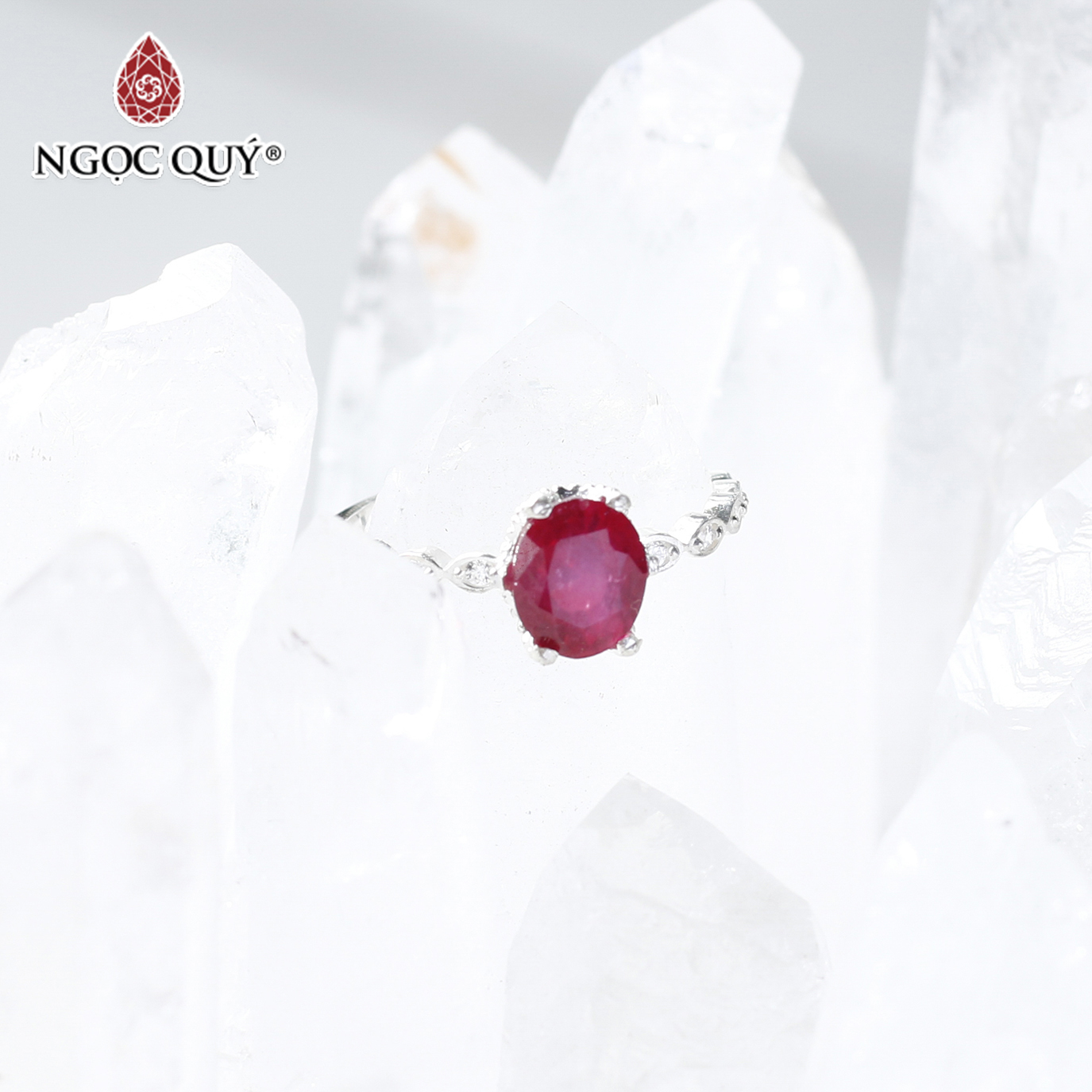 Nhẫn bạc nữ đá Ruby mệnh hỏa, thổ - Ngọc Quý Gemstones