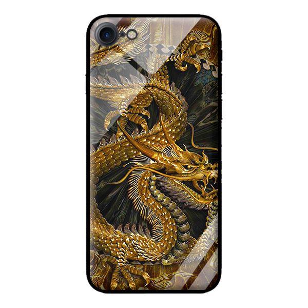 Ốp kính cường lực cho iPhone 8 Rồng Vàng Nền Đen - Hàng chính hãng