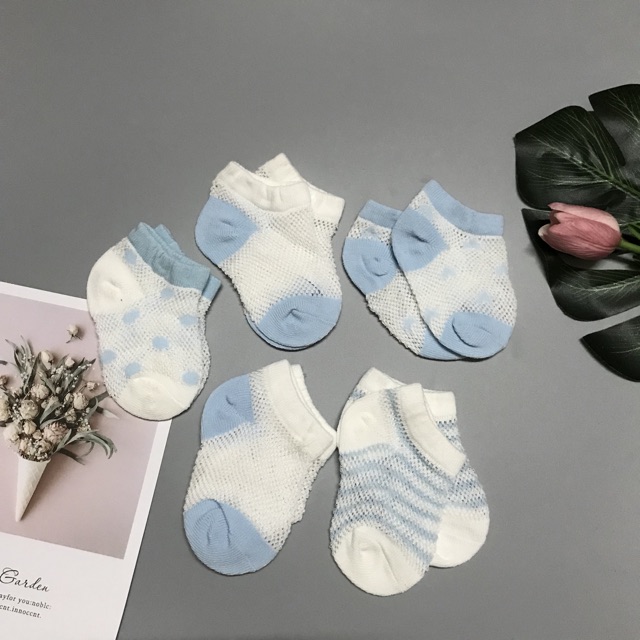 Set 5 Đôi Tất lưới Sợi Cotton Cho Bé Trai Và Bé Gái Từ 0-12 Tháng Tuổi- Thích hợp mùa hè