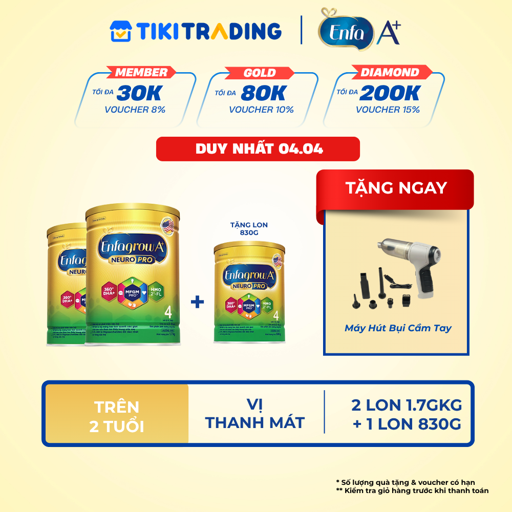 Tặng 1 lon 830g cùng loại Bộ 2 Lon Sữa bột Enfagrow A Neuropro 4 Vị thanh mát với dưỡng chất DHA &amp; MFGM cho trẻ từ 26 tuổi 1.7kg