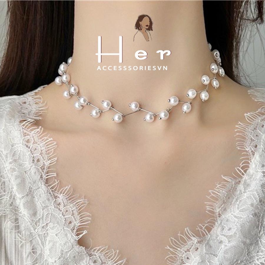 Chocker ngọc trai nhân tạo đi tiệc, Dây chuyền ngọc trai giả sang chảnh Her Accessories C30