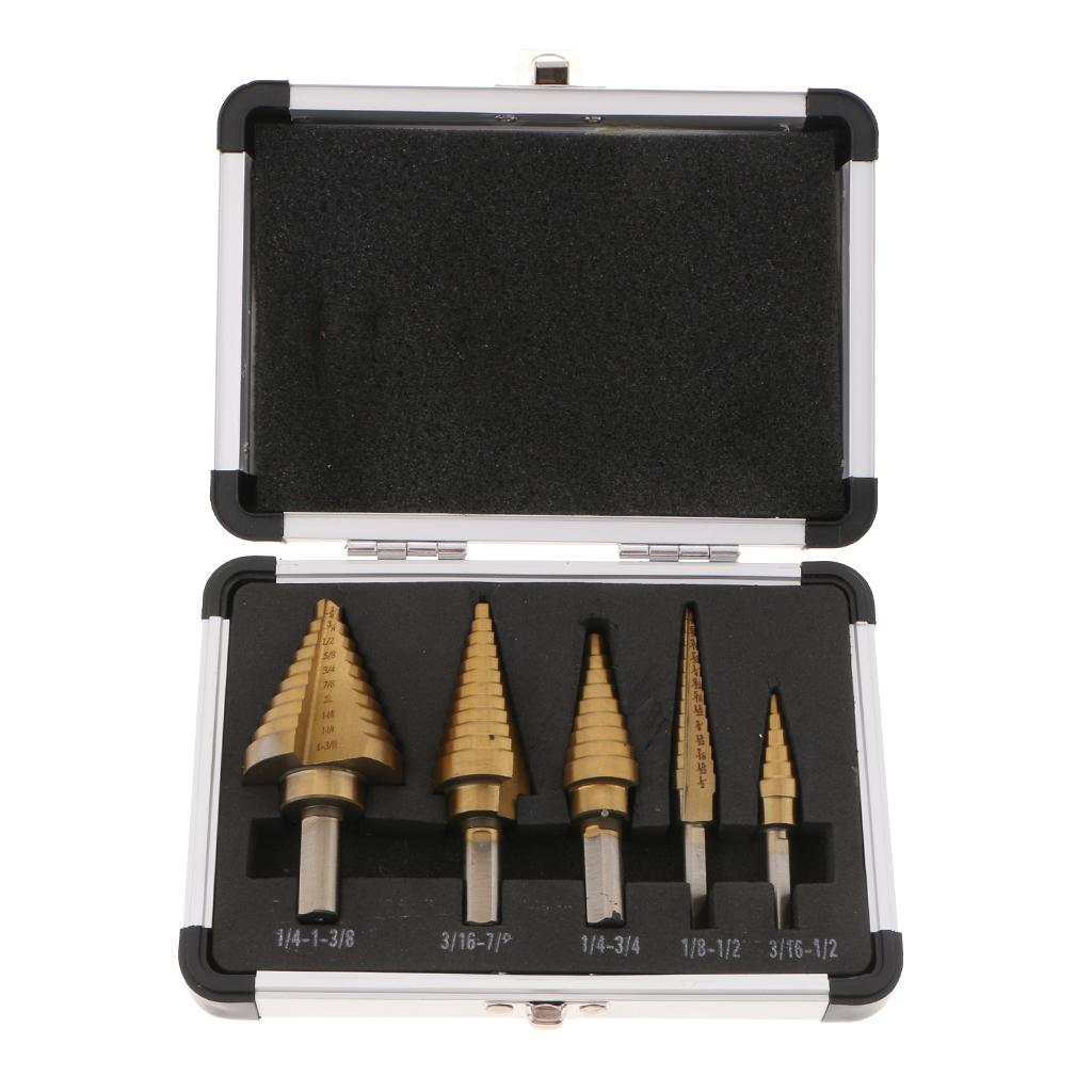 5 Chiếc Lớn Bước Mũi Khoan Nón Titanium HSS Bộ Dụng Cụ Có Hộp