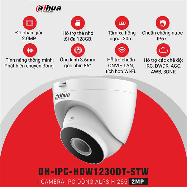 Camera IP WiFi DAHUA HDW1230DT 2MP, HDW1430DT 4MP Đàm Thoại 2 Chiều - Hàng chính hãng