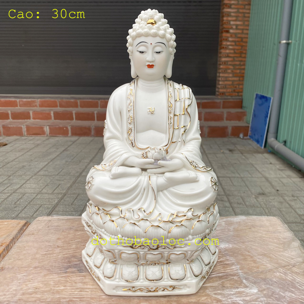 Tượng Tam Thế Phật bằng sứ trắng Đức Hóa cao 30cm