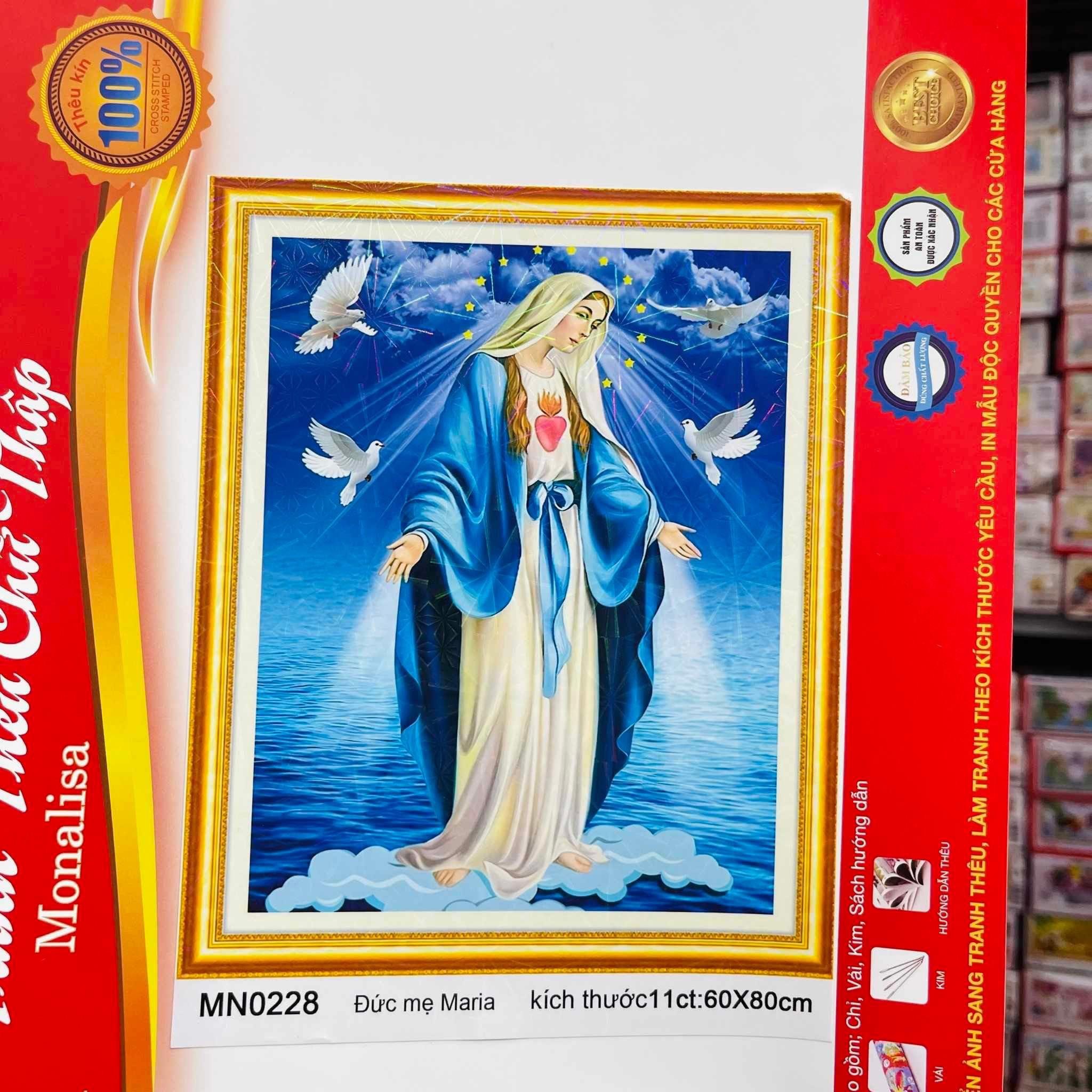 Tranh thêu kín Đức mẹ Maria MN0228, kích thước 60 x 80 cm