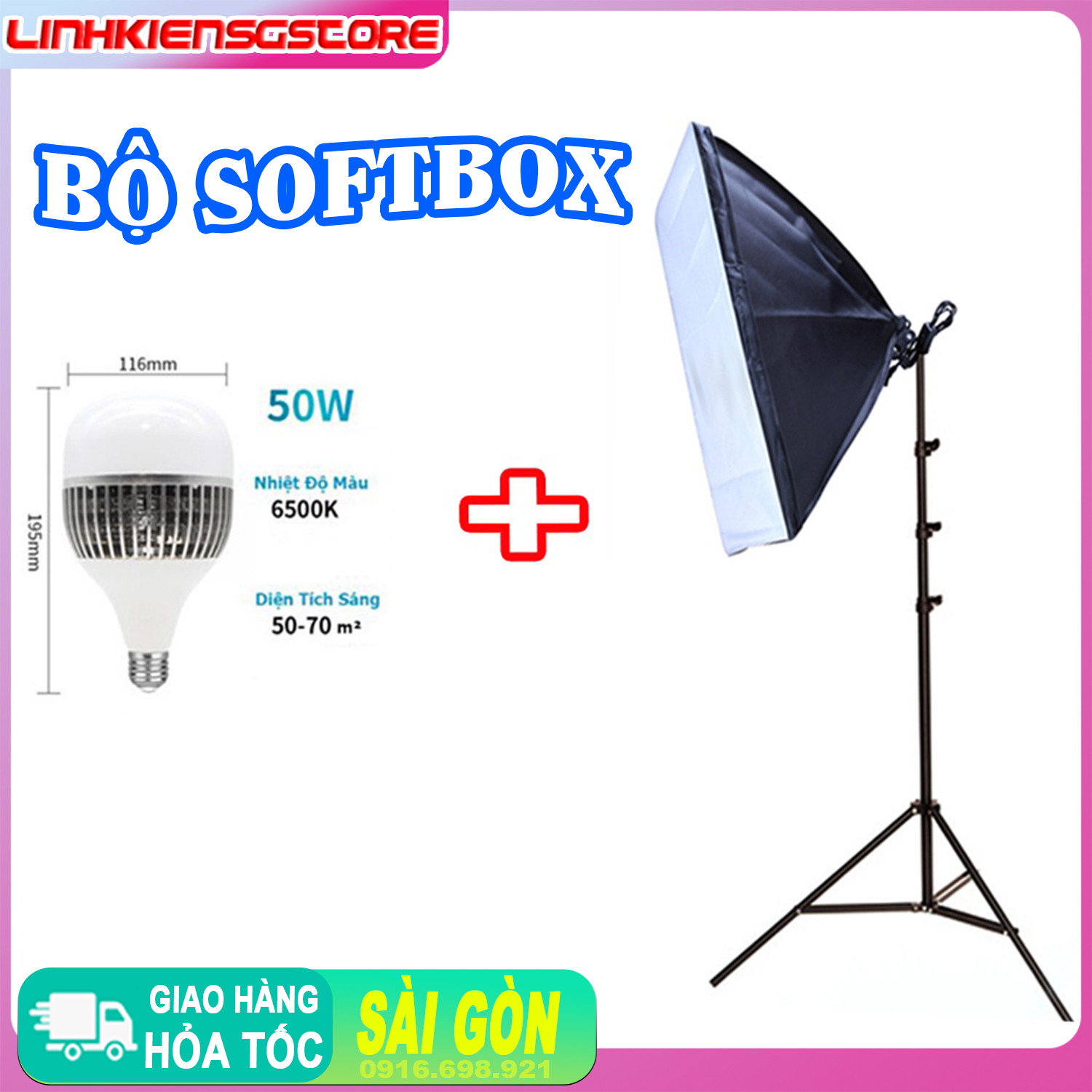 FULL BỘ SOFTBOX BÓNG ĐÈN BÚP NHÔM 50W,CHÂN ĐỨNG 2M , STUDIO, LIVESTREAM,CHỤP HÌNH QUAY PHIM