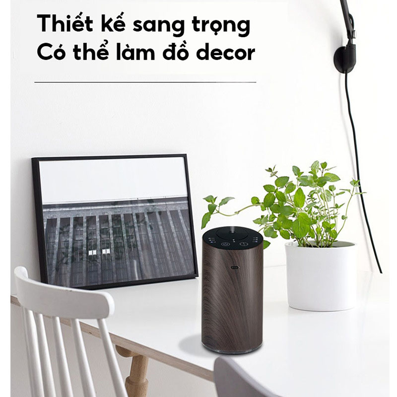 (Hàng chính hãng) Máy xông tinh dầu Vdecor phun trực tiếp pin 2000mAH vân gỗ cao cấp