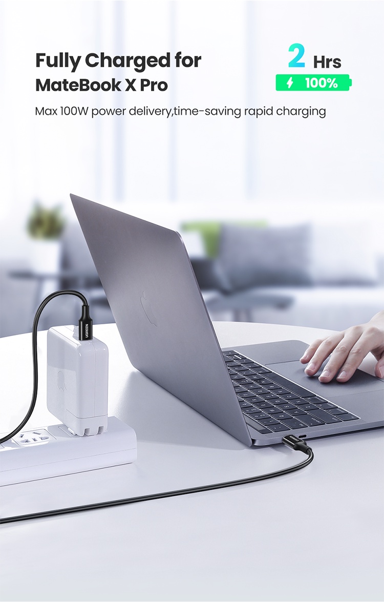 Dây cáp sạc nhanh UGREEN 4.0/3.0 5A 100W USB C hàng chính hãng