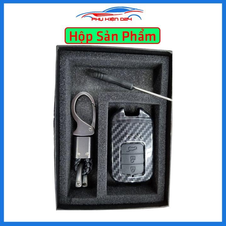 Ốp vỏ bọc chìa khóa xe Honda Crv sợi nhựa cacbon kèm móc treo Inox