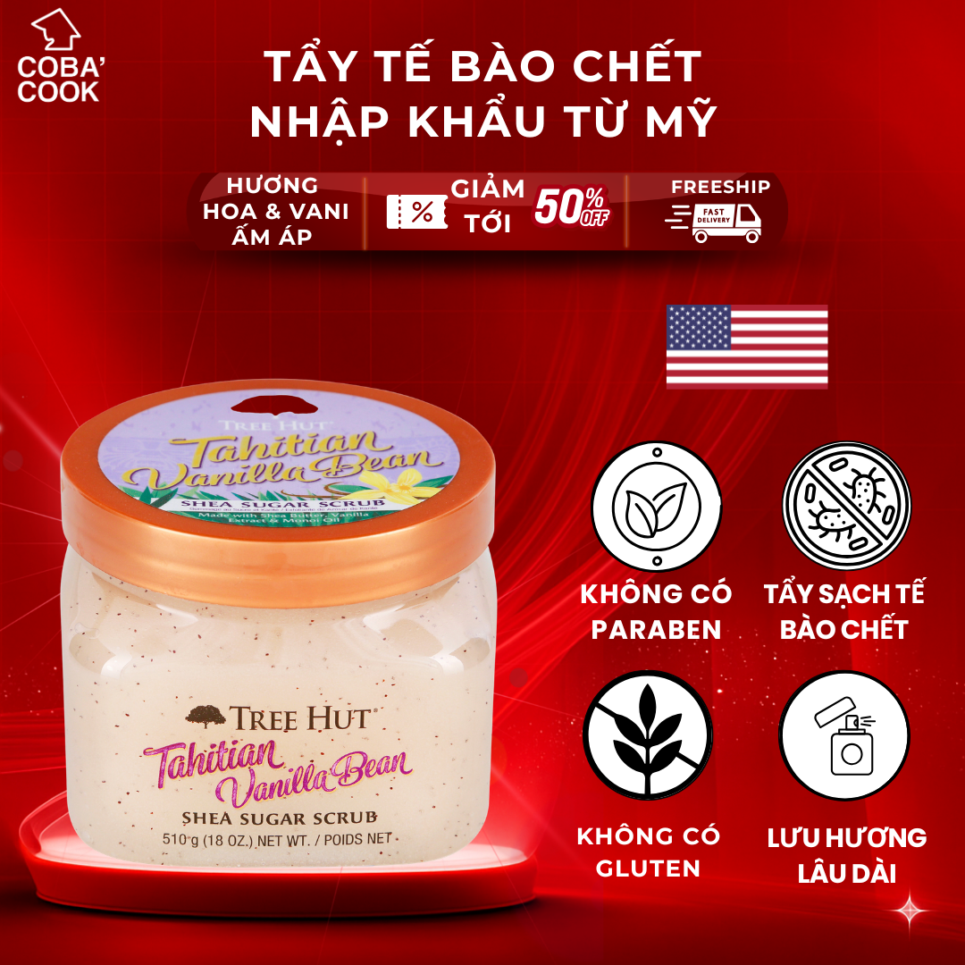 Tẩy Tế Bào Chết Cơ Thể Tree Hut Dạng Hạt 255g Hương Hoa và Vanilla Hàng Mỹ Cao Cấp Dưỡng Da Mềm Mịn