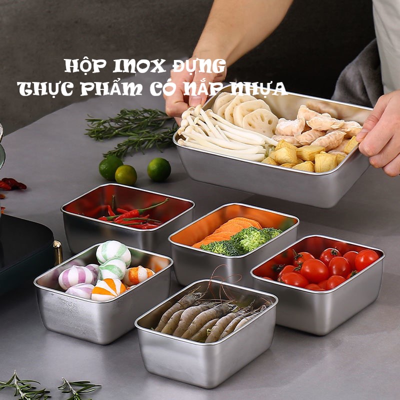 Hộp Đựng Thực Phẩm INOX Có Nắp Nhựa