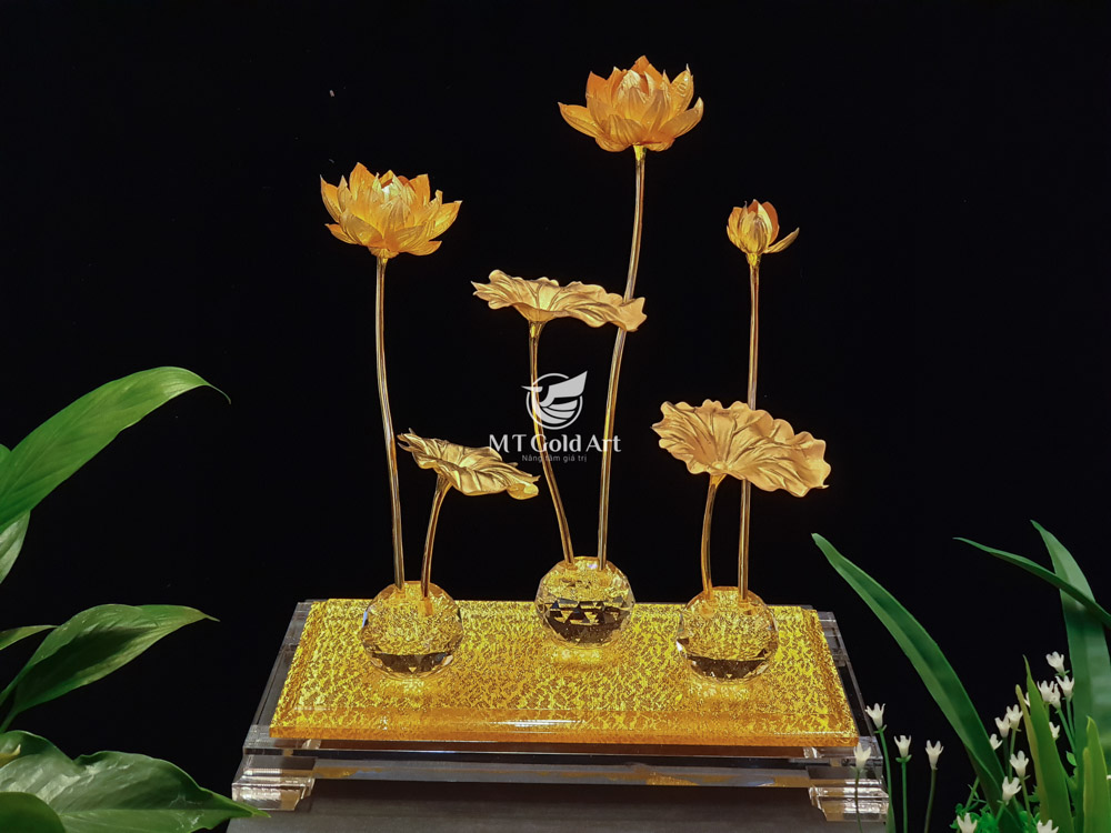 Hồ hoa sen dát vàng (29x16x39cm) MT Gold Art- Hàng chính hãng, trang trí nhà cửa, quà tặng dành cho sếp, đối tác, khách hàng, sự kiện. 