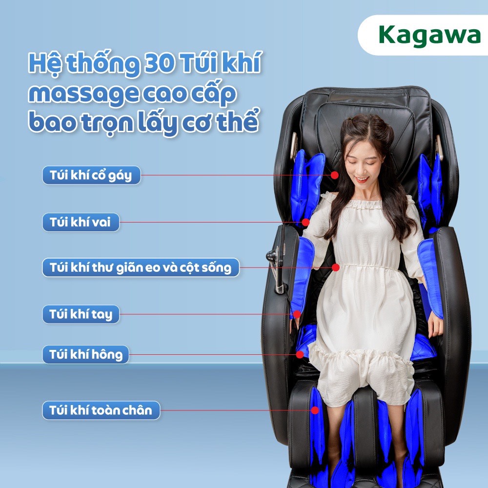 Ghế massage toàn thân Kagawa K6 Pro con lăn 4D, đa chức năng, tự động xoa bóp từ cổ, vai, gáy đến chân