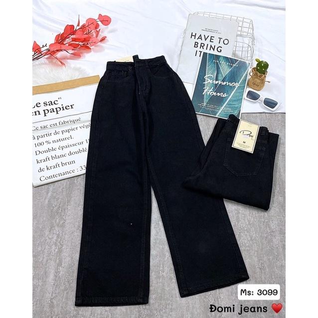 Quần Jean Nữ Aiori Ống Rộng Lưng Cao Trơn Màu Đen Bò Suông Phong Cách Thời Trang Hàn Quốc Jean Cotton Mềm Mịn_Mã 3099