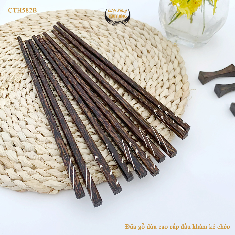 Đũa Gỗ Dừa Đen Khảm Kẻ Chéo HAHANCO An Toàn Đẹp Mắt Dùng Cho Quán Ăn Gia Đình - CTH582B
