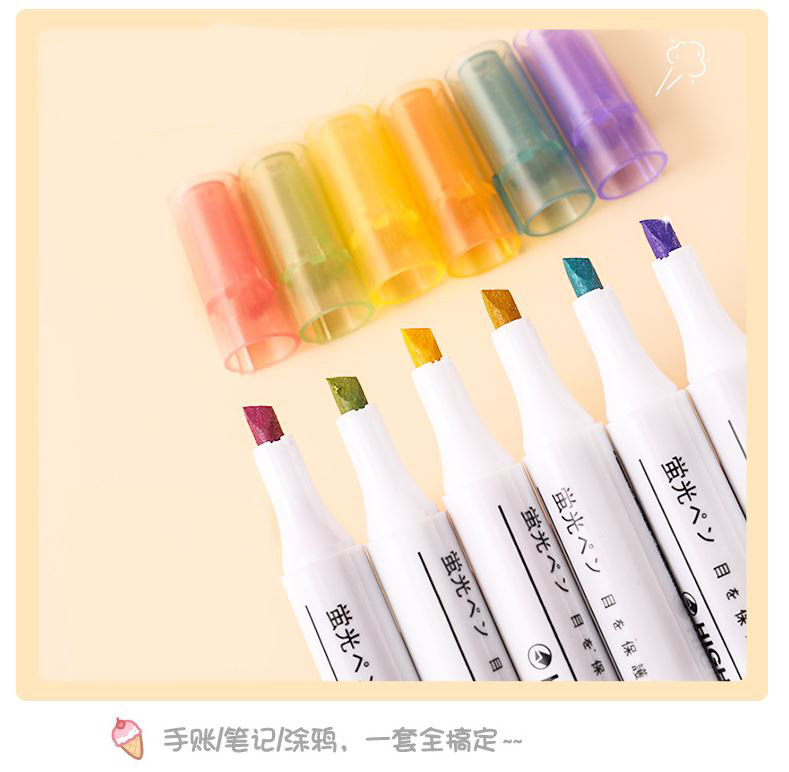 Bộ bút dạ quang 6 màu xinh xắn tiện dụng, bút đánh dấu bút nhớ H107