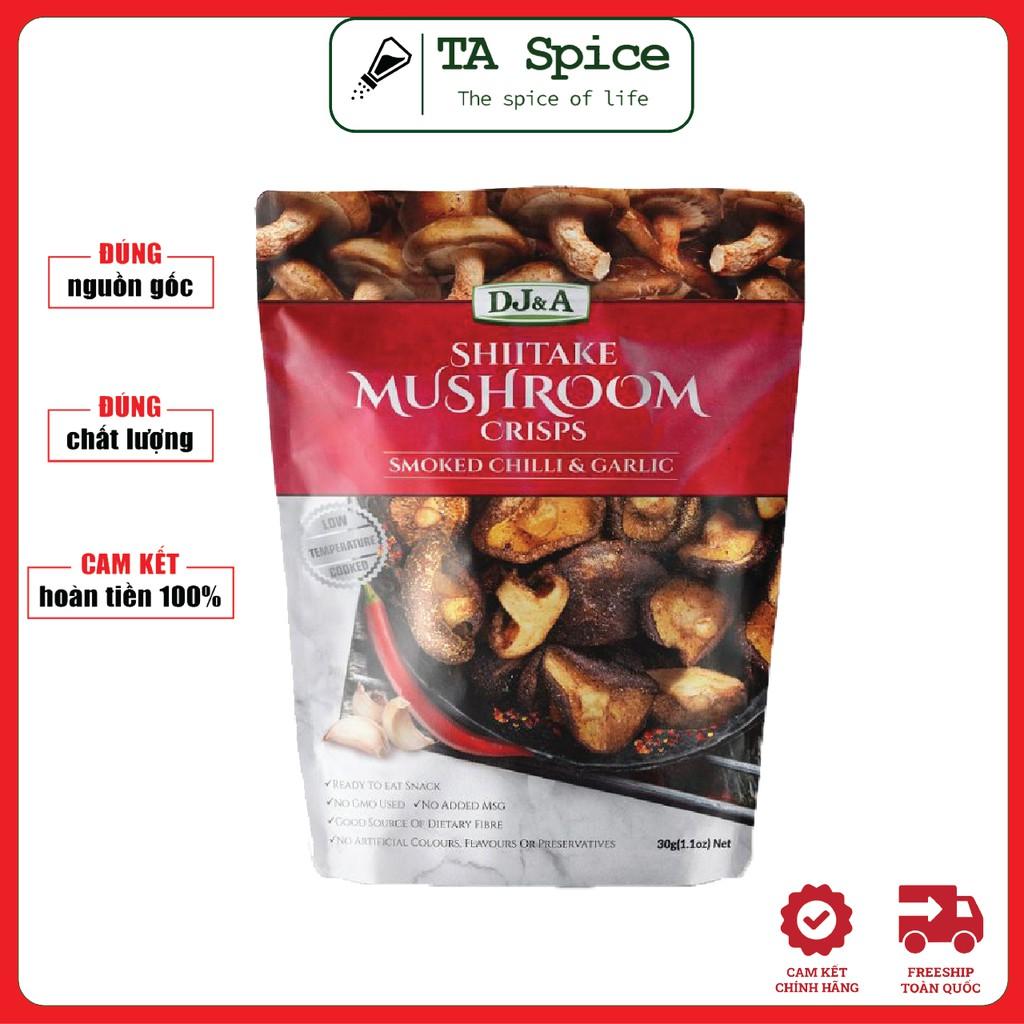 Nấm hương sấy giòn vị tỏi ớt DJ&amp;A 65g - thuần chay, vegan - Skitake mushroom crisps smoked chilli &amp; garlic