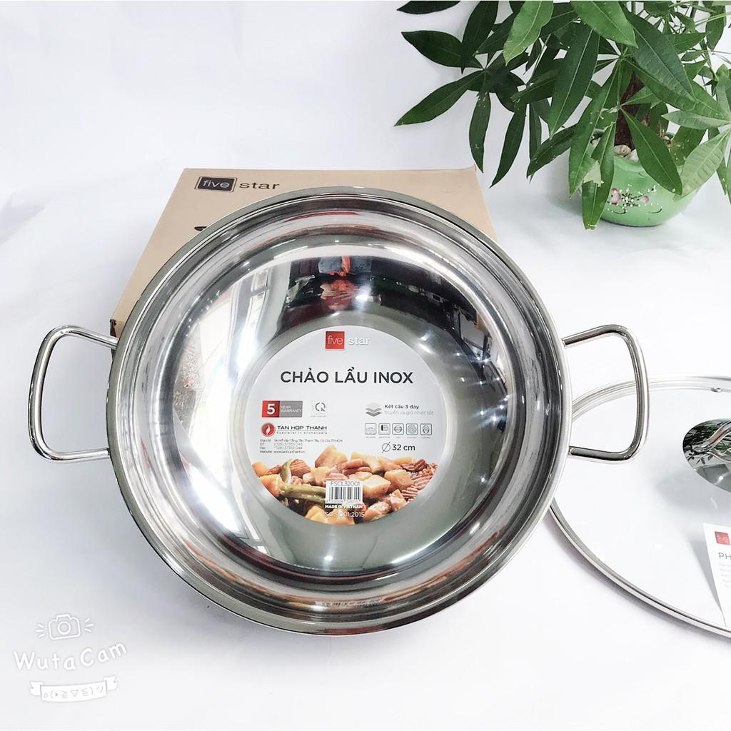 Chảo lẩu inox sâu lòng inox Fivestar nắp kính ( 32cm ) , 3 đáy dùng được bếp từ, hồng ngoại , gas