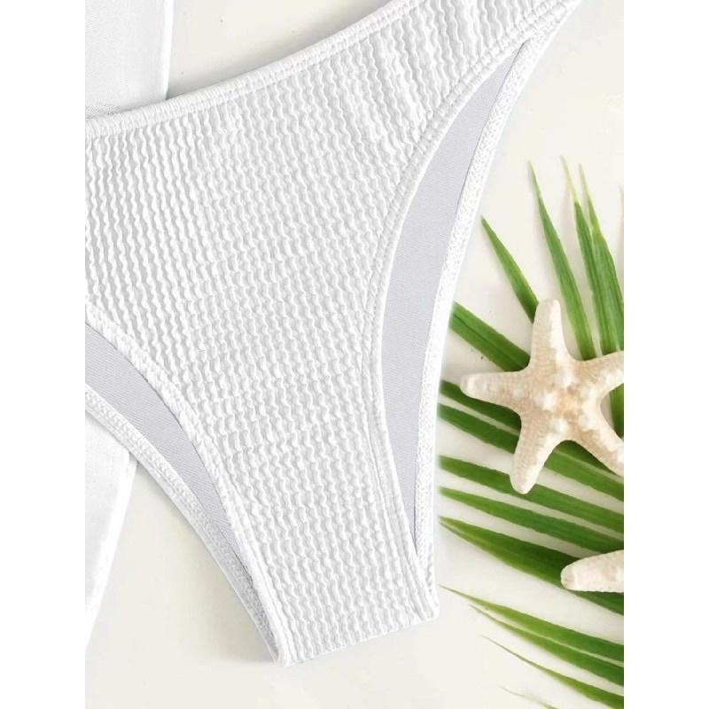 Bikini 3 mảnh đi biển trắng chất thun gân sexy