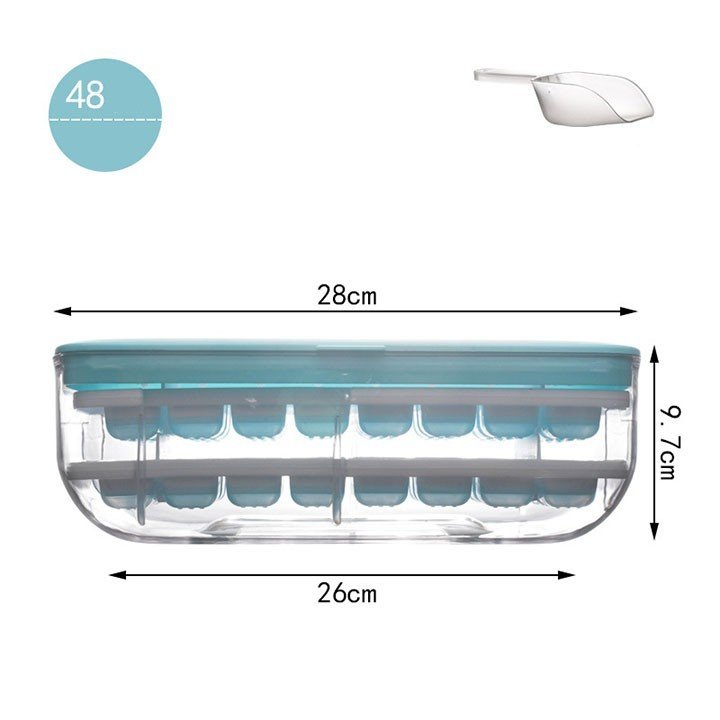 Khay Làm Đá Kèm Hộp Bằng Silicon Có Nắp Đậy Cao Cấp - Hộp Khay Làm Đá Tủ Lạnh Kèm Thìa Xúc 4 Trong 1