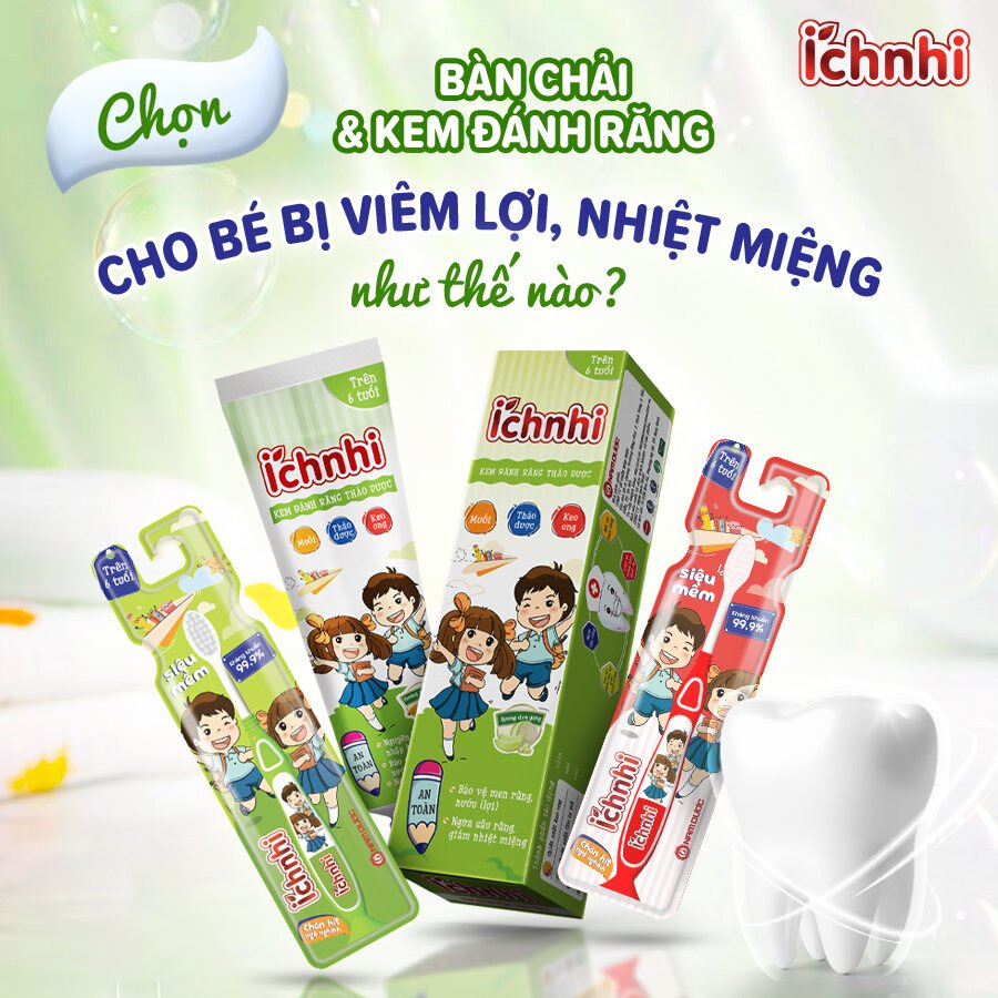 Bàn chải đánh răng cao cấp Ích Nhi cho trẻ em trên 6 tuổi lông siêu mềm mịn, chải sạch sâu, kháng khuẩn 99.9%