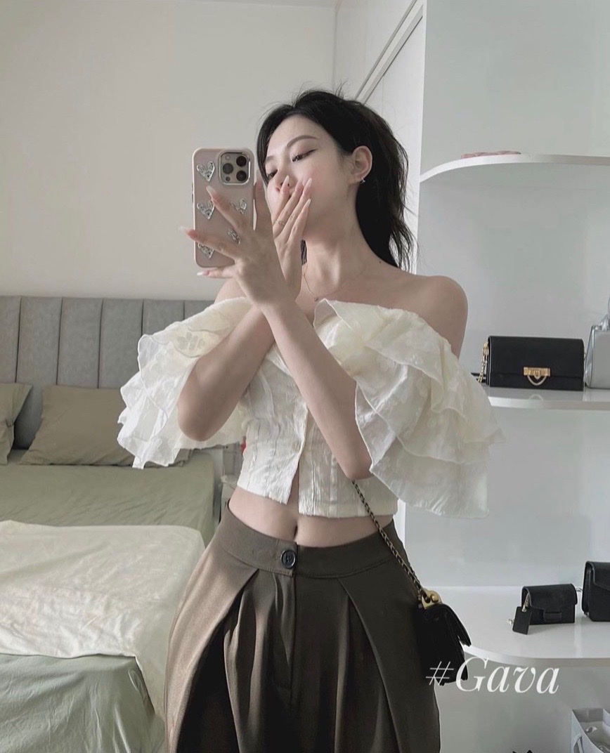 SET ÁO CROPTOP TRỄ VAI ÔM BODY BÈO TẦNG + QUẦN TÂY DÀI ỐNG RỘNG LƯNG CAO SUÔNG TRƠN ĐI TIỆC DẠO PHỐ ĐI CHƠI ĐI BIỂN