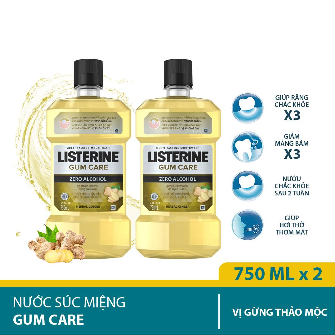 Bộ 2 Chai Nước súc miệng giúp nướu chắc khỏe Listerine Gum Care 750ml/chai 101109930