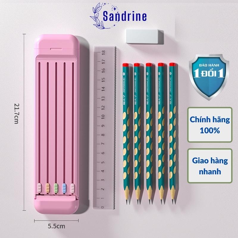 Hộp Bút Chì Thông Minh Gọn Nhẹ Siêu Bền Có 5 Bút Chì Thước Kẻ Và Cục Tẩy 2B Sandrine HB-02 - Hàng Chính Hãng