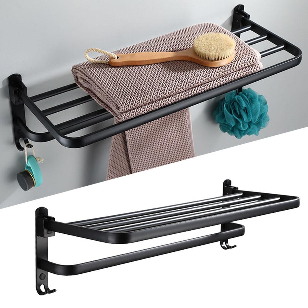 Towel Rack Modern Towel Shelf Wall Mounted Folding w/ Towel Bar Hanger