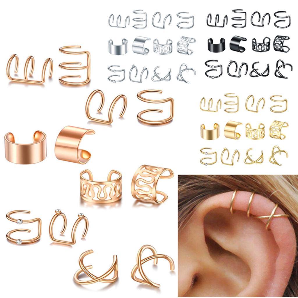 2-3pack Stainless Steel Ear Cuff Helix Ear Clip On Wrap Earrings Unisex Silver