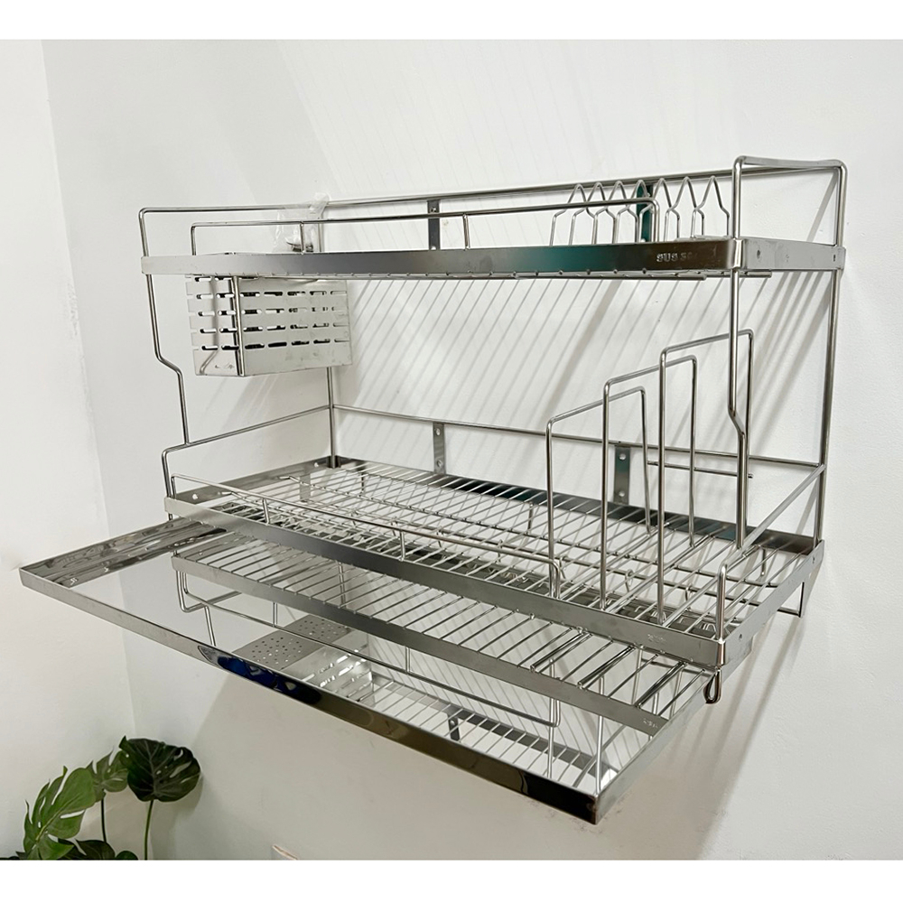 Kệ Chén 2 Tầng Có Khay Hứng Nước Inox 304 KB-825