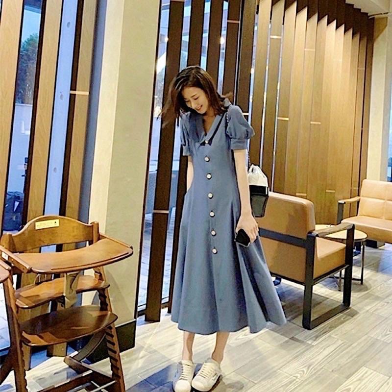 Đầm váy sơ mi nút trắng 2 màu (kèm hình thật)